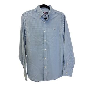 Vineyard Vines Mens Blue Gingham Check Performance Whale Shirt Small Long Sleeve